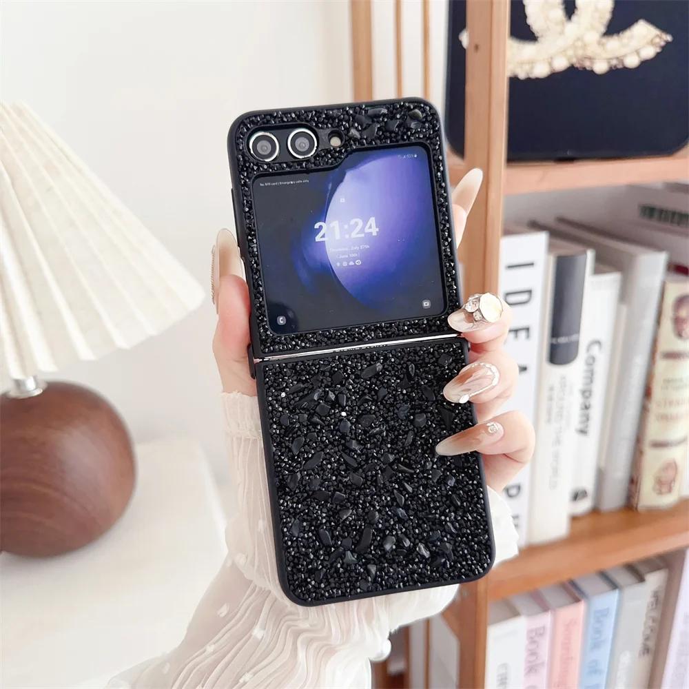 Luxury Rhinestone Glitter Sequins Trim Soft TPU Frame Phone Case for Samsung Galaxy Z Flip 6 Z Flip5 4 3 Shockproof Back Cover