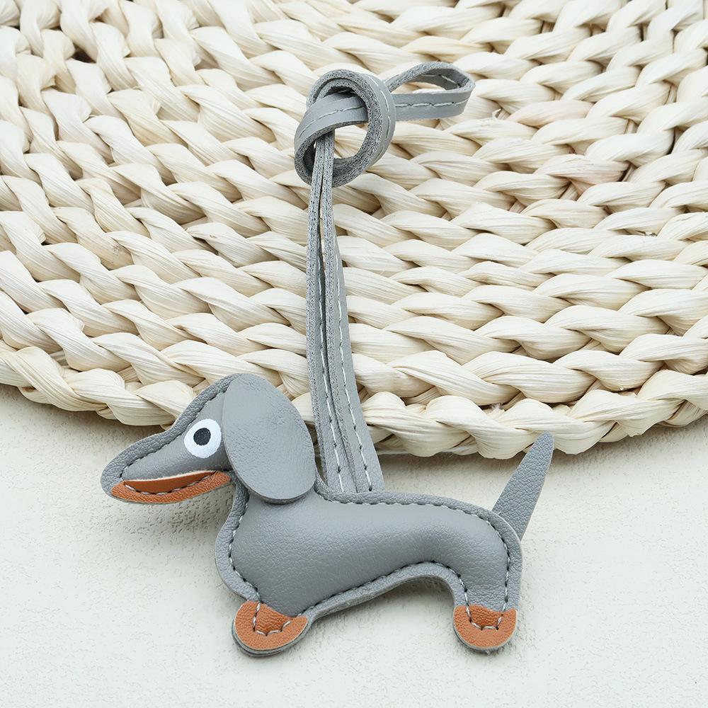 In-Stock Dachshund Cartoon Pendant Leather Dog Bag Charm Phone Case Accessory Creative Car Charm