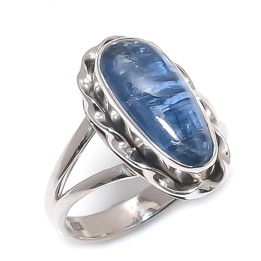 Natural Blue Kyanite Gemstone Handmade 925 Solid Silver Jewelry Ring Size 6 A1u49