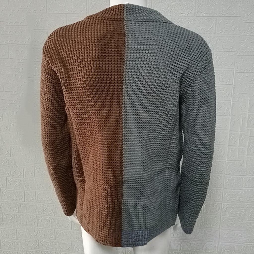 Herre Cardigan Fargeblokkert Slim-Fit Ståkrage Langermet Strikket Yttertøy