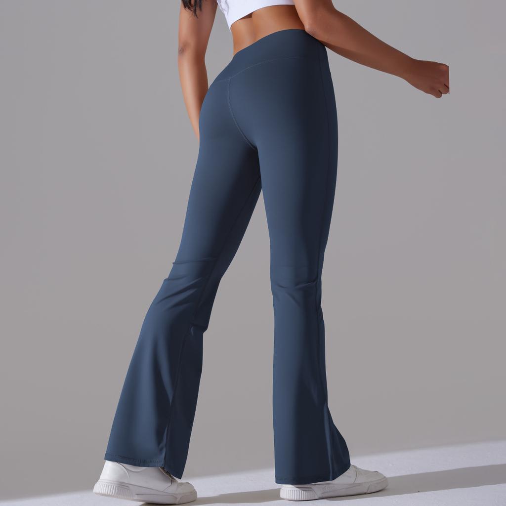 Klassiske ensfargede slengbukser yogabukser dame slankende hofte høy midje elastisk trening vide ben fitnessbukser dame