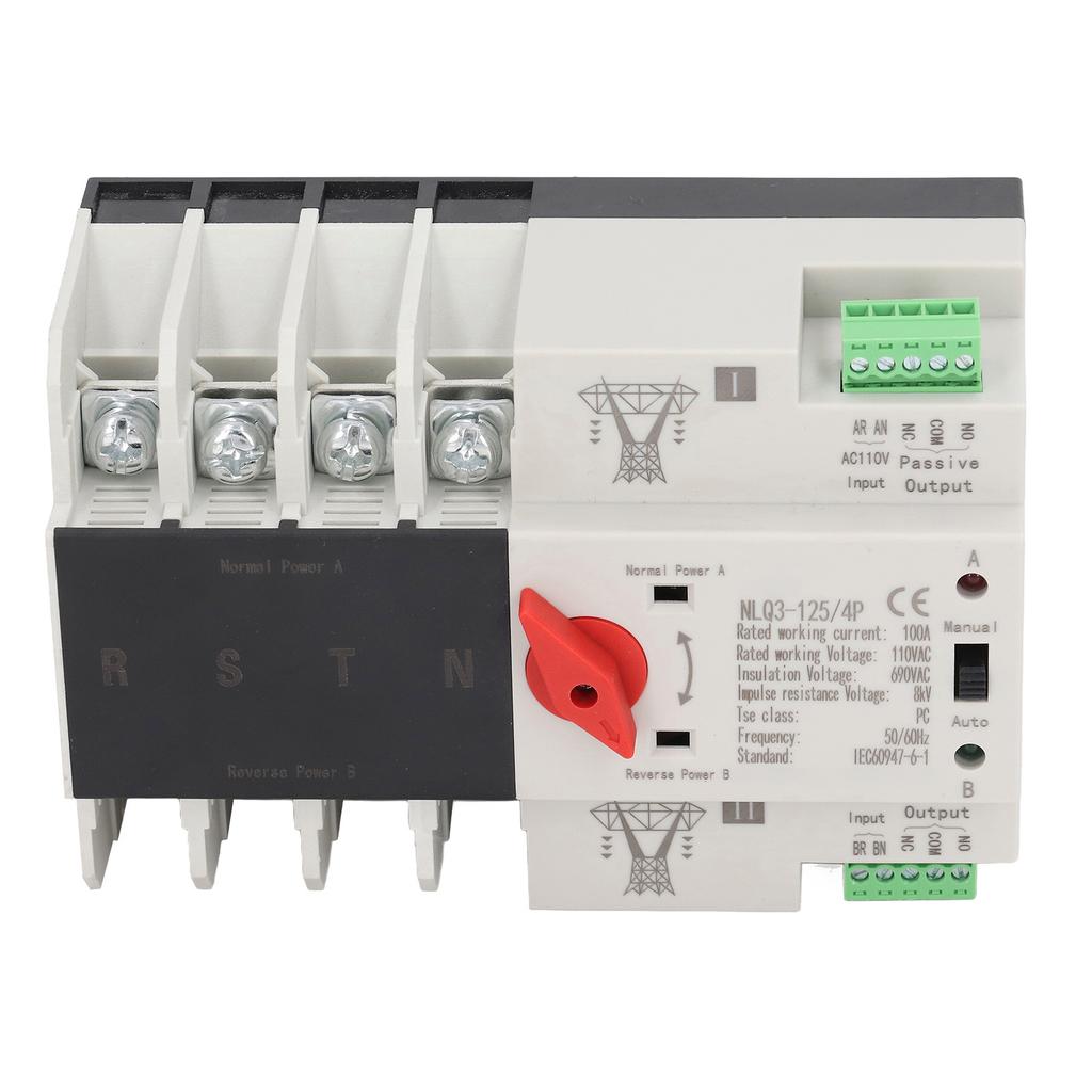 Dual Power Automatic Transfer Switch 4P Millisecond Fast Switching Controller AC110V 100A Mains Type