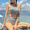 Women's High-End Striped Bikini Set with Cover-Up - Slimming Fit, Small Bust, Korean Conservative Style