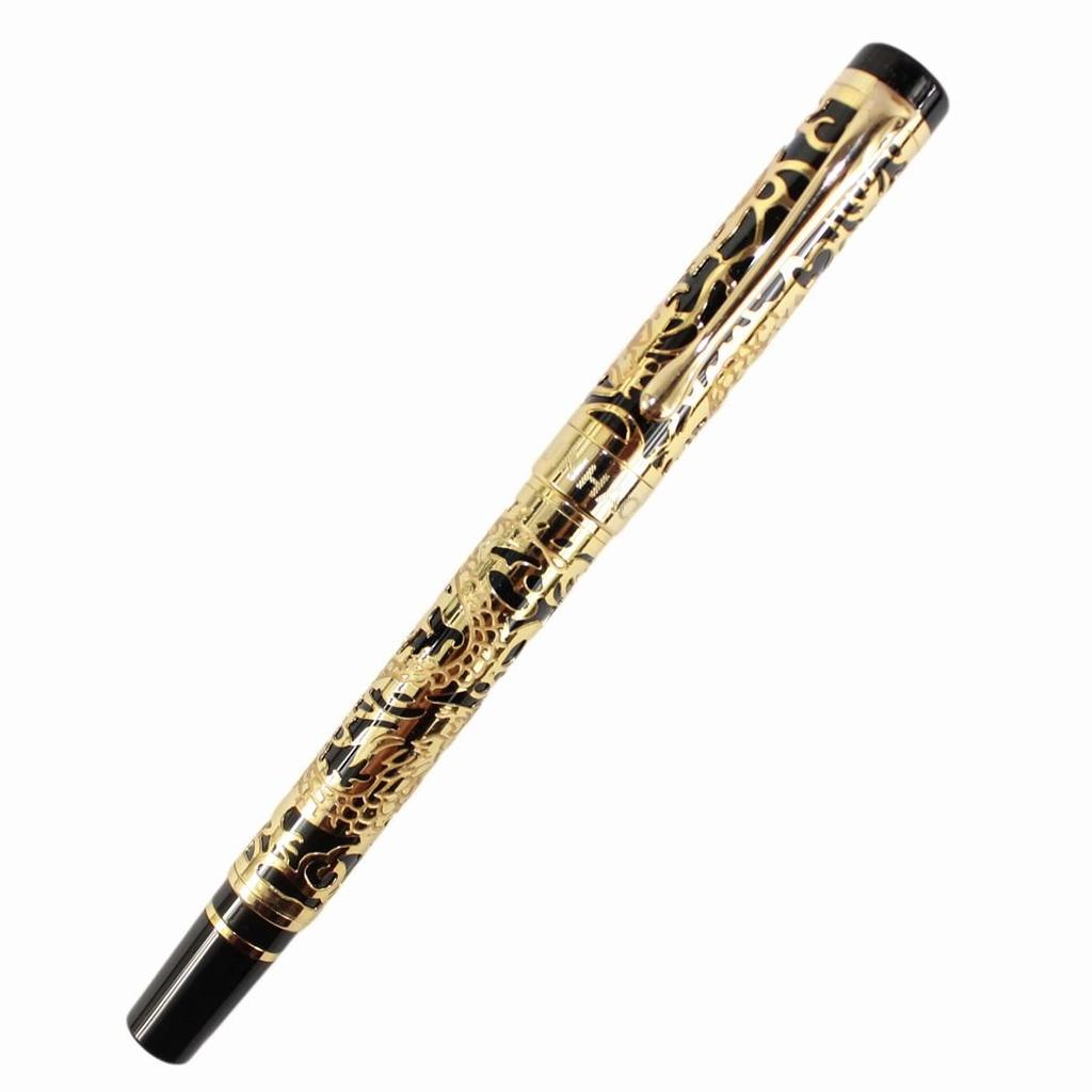 Gullor Beautiful Noble Roller Ball Pen Jinhao 5000 with Black Gold Dragon Carving
