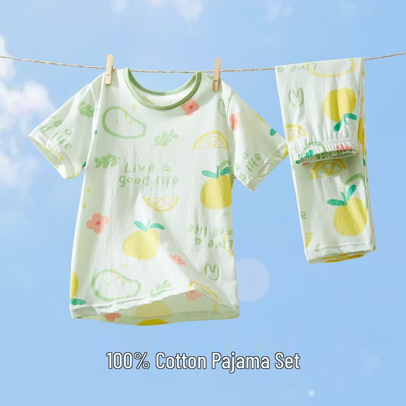 Hodo Girls' 7A Antibacterial 100% Cotton Short Sleeve Pajama Set