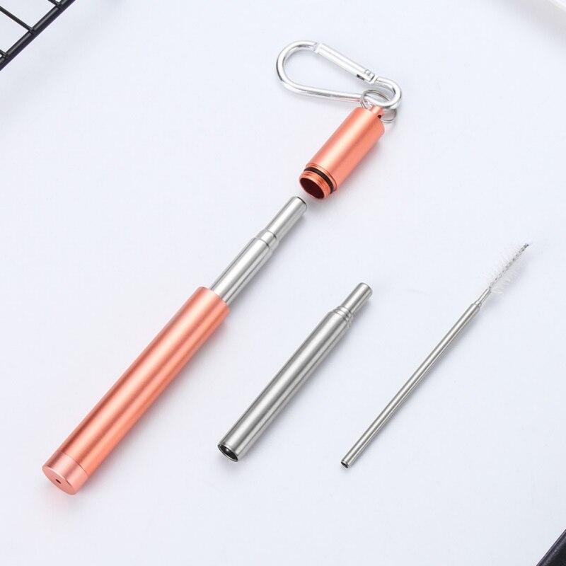 Stainless Steel Telescopic Straw Color Three-Section With Aluminum Alloy Storage Tube Sleeve Blue