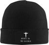 Black Knitted Beanie with Faith Over Fear  Cross Patch Religious Inspirational Winter Warm Skull Cap for Unisex Women