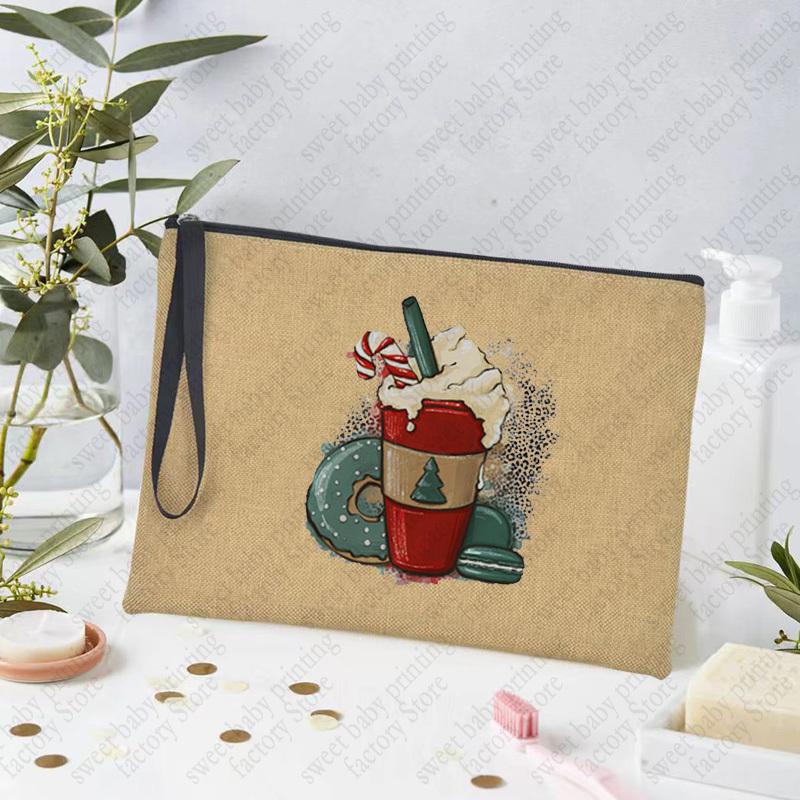 Merry Christmas Linen Storage Supplies Bags Travel Lipstick Bag Xmas Ornament Pouch Toilet Makeup Bolsas for Coffee Enthusiasts
