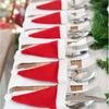 Merry Christmas Decoration 2026 Christmas Tableware Bag Holder Christmas Hat Fork Knife Cutlery Bag Christmas Ornament Decor