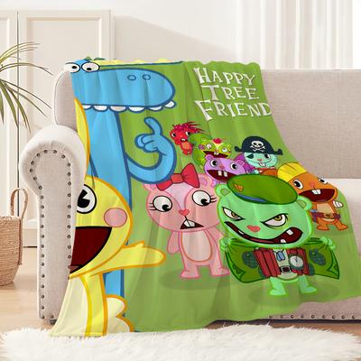Cute Cartoon Art Happy T-Tree F-Friends Fliqpy Flannel Warm Comfort Soft Plush Blanket for Sofa Living Room Bedroom Travel Gift