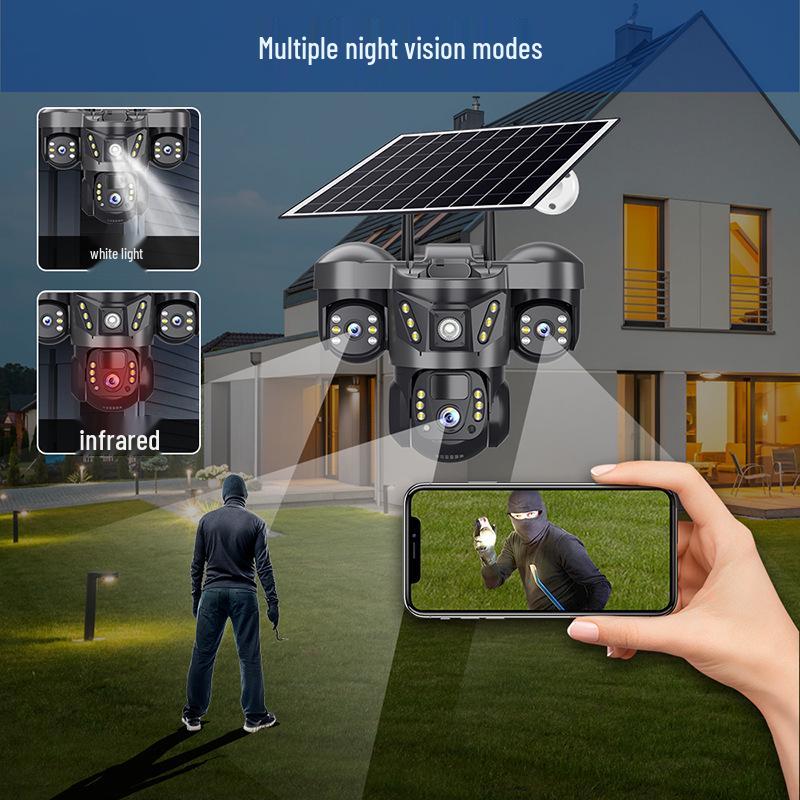 V380 Solar PTZ Outdoor Multi-Lens Surveillance Camera