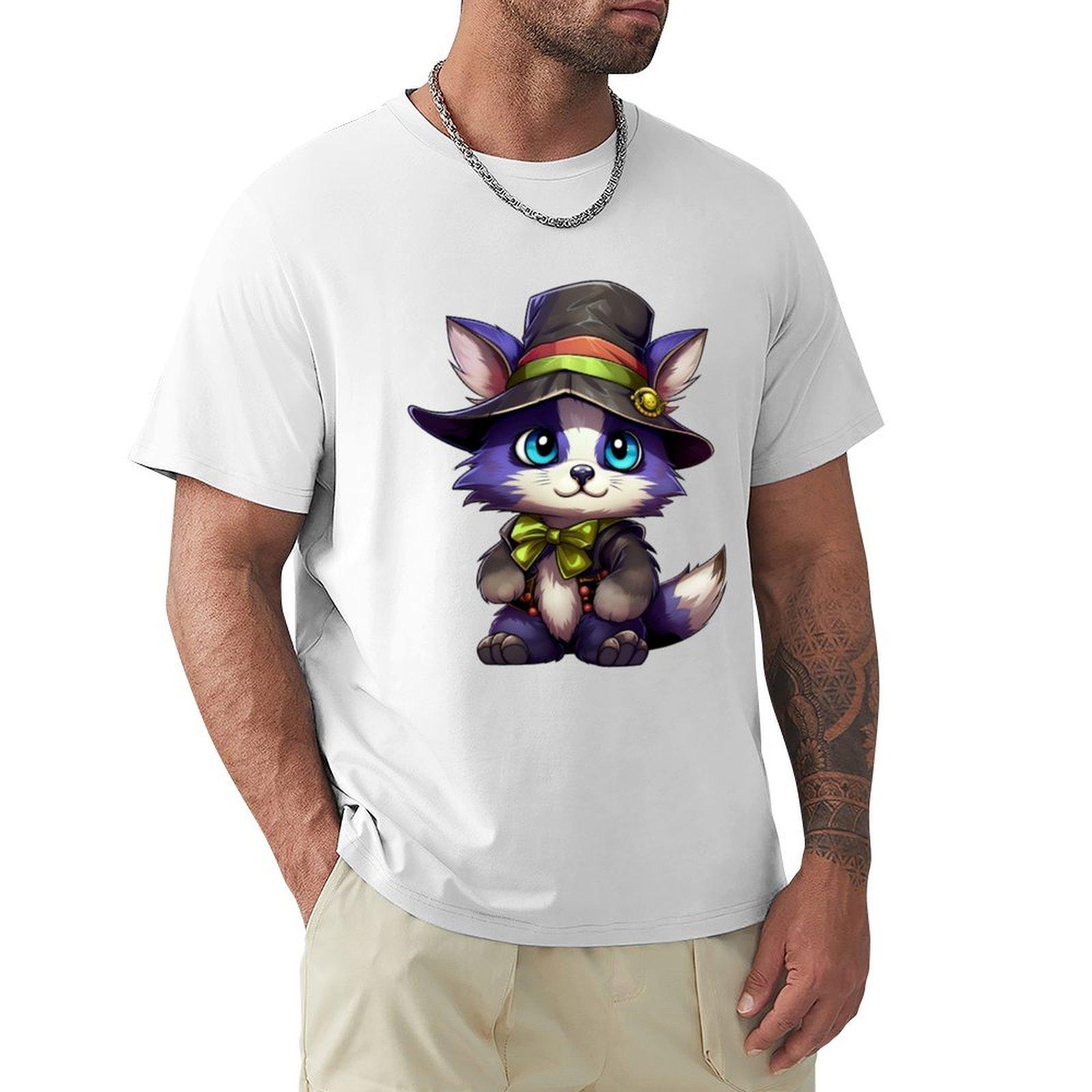 Kawaii Purple Cat Pirate Tshirt Work Outdoor Short Sleeve Tee S