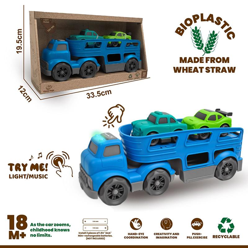 

Kids Transport Truck Toys With Lights/Music Detachable Cab Eco-Friendly Wheat Straw Inertial Sliding Car Trailer Game Boy S Gift