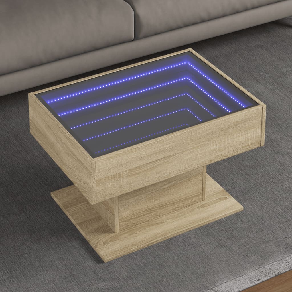 LED Coffee Table in Sonoma Oak 70 x 50 x 45 cm Particleboard
