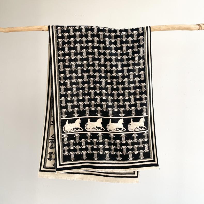 Classic Fashion Letter Thousand Birds Grid Imitation Cashmere Scarf Women's Winter Thickened Double Sided Air Conditioning Shawl Scarf Women's