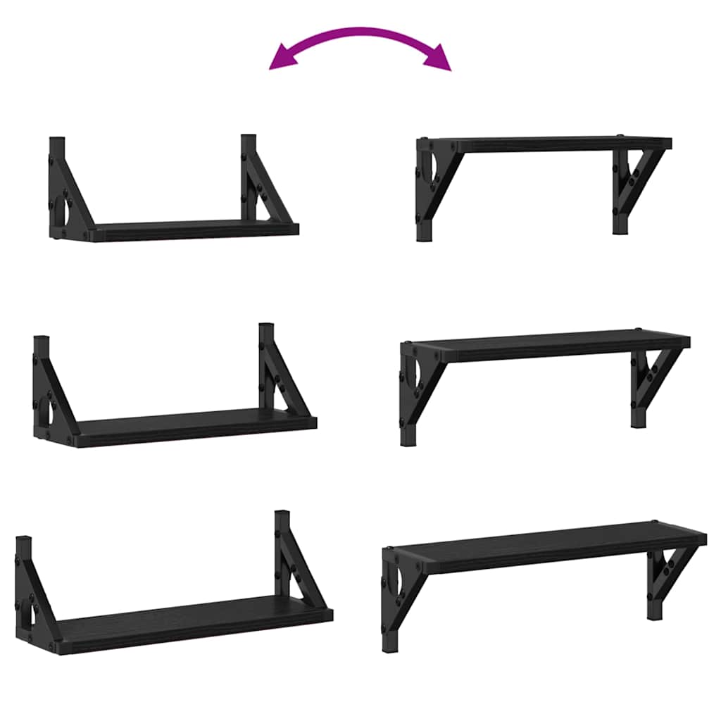 Wall Mounted Shelf System with Storage 3 pcs Black Oak Effect