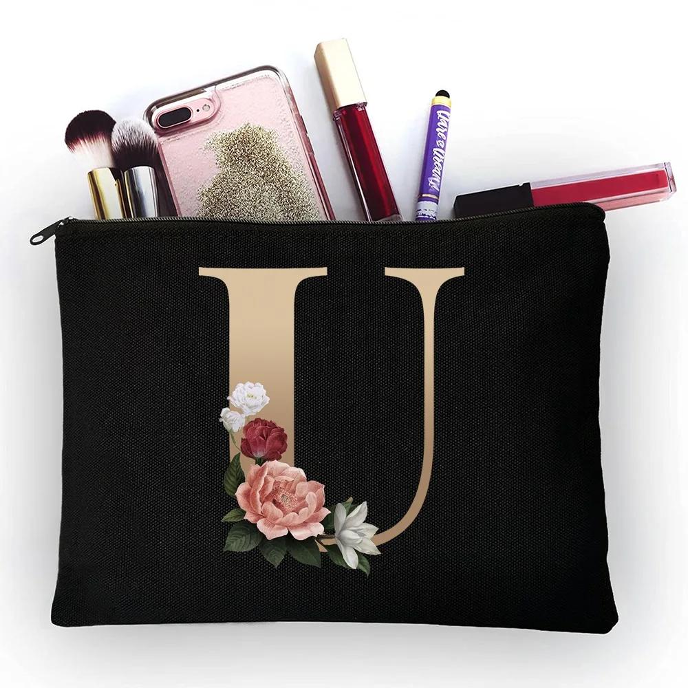 Girl Makeup Bag Golden Letter Pattern Classic Organizer Bag Pouches for Travel Bags Pouch Women's Cosmetic Bag