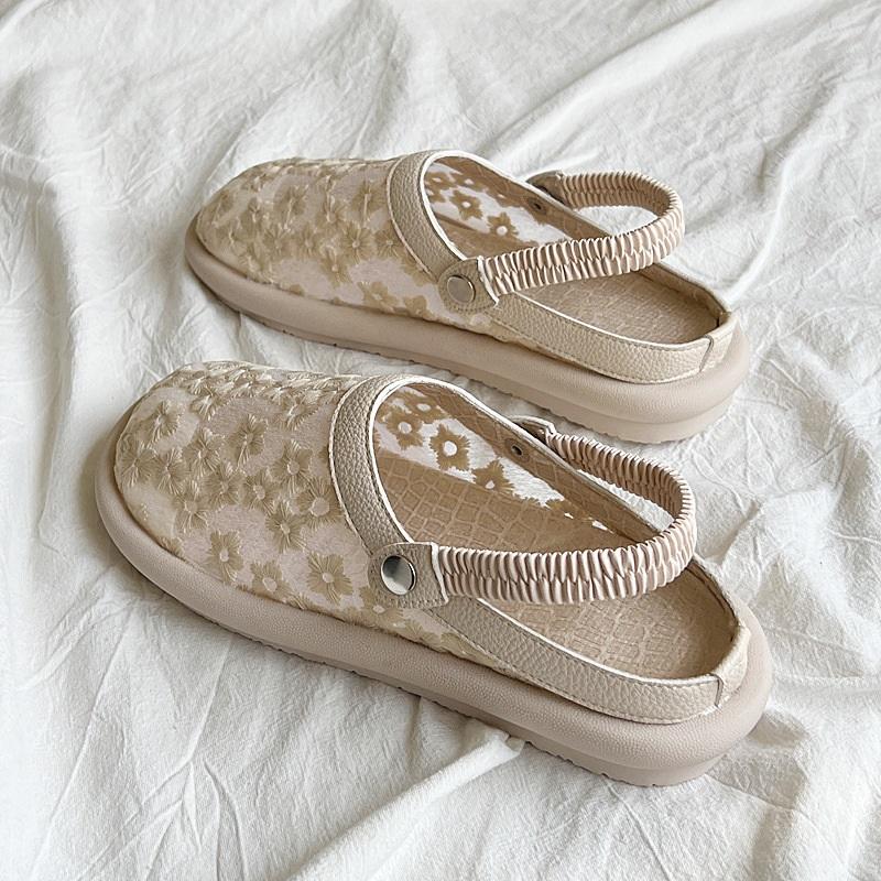 Summer Two Way Open Toe Lace Breathable Soft Flat Shoes Casual Versatile Hollow Design Comfort Sandals