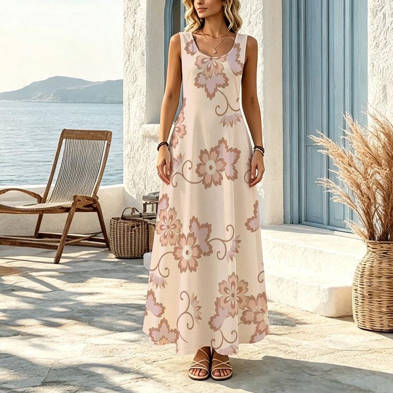 Women's Summer Sleeveless Flowy Maxi Dress Loose Fit,Lightweight A-Line Skirt for Picnic,Vacation,Daily Wear,Spring Autumn Layering