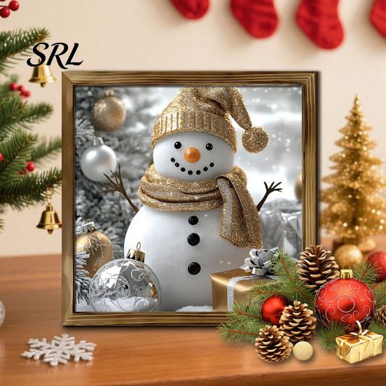Zesílený 2D Dřevěný Umělecký Vánoční Dekorativní Obraz, 7,9" Retro Rámeček na Fotografie Závěsný na Zeď Dárek pro Rodinu Ozdoba Santa Claus/Sněhulák/Skřítek/Sob