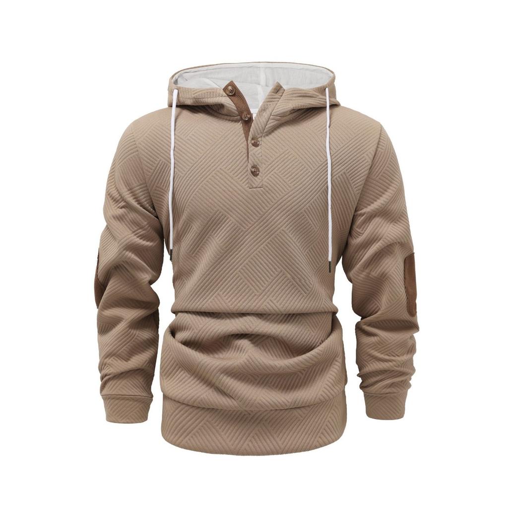 Autumn and Winter Men's Solid Color Jacquard Hooded Sweatshirt, Loose Sports Casual Top, Jacket