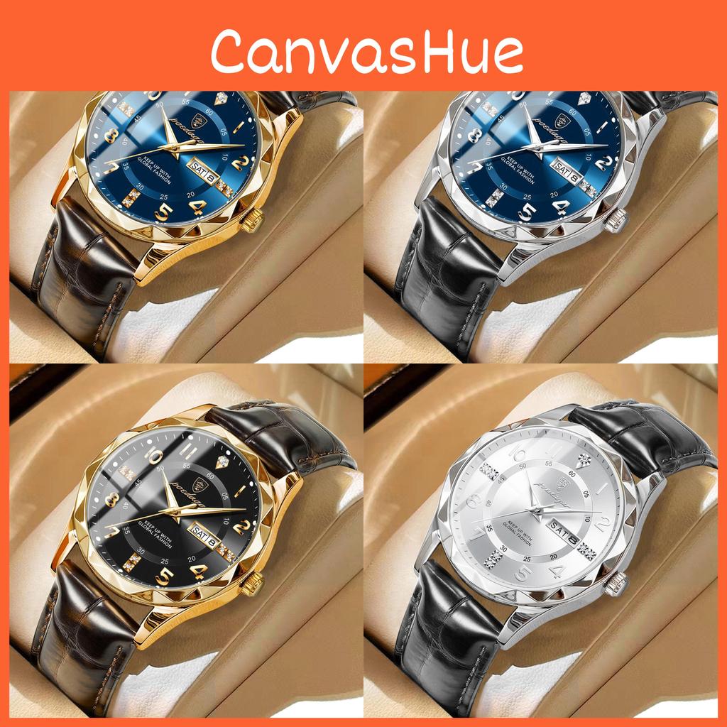 Swiss Mens Quartz Watch With Leather Strap And Luminous Dial For Casual Wear