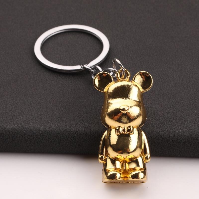 Trendy 3D Bear Model Keychain Unisex 4 Colors Metal Round Buckle Pendant Handbag Key Hang Decoration Couple Gift Daily Keyholder