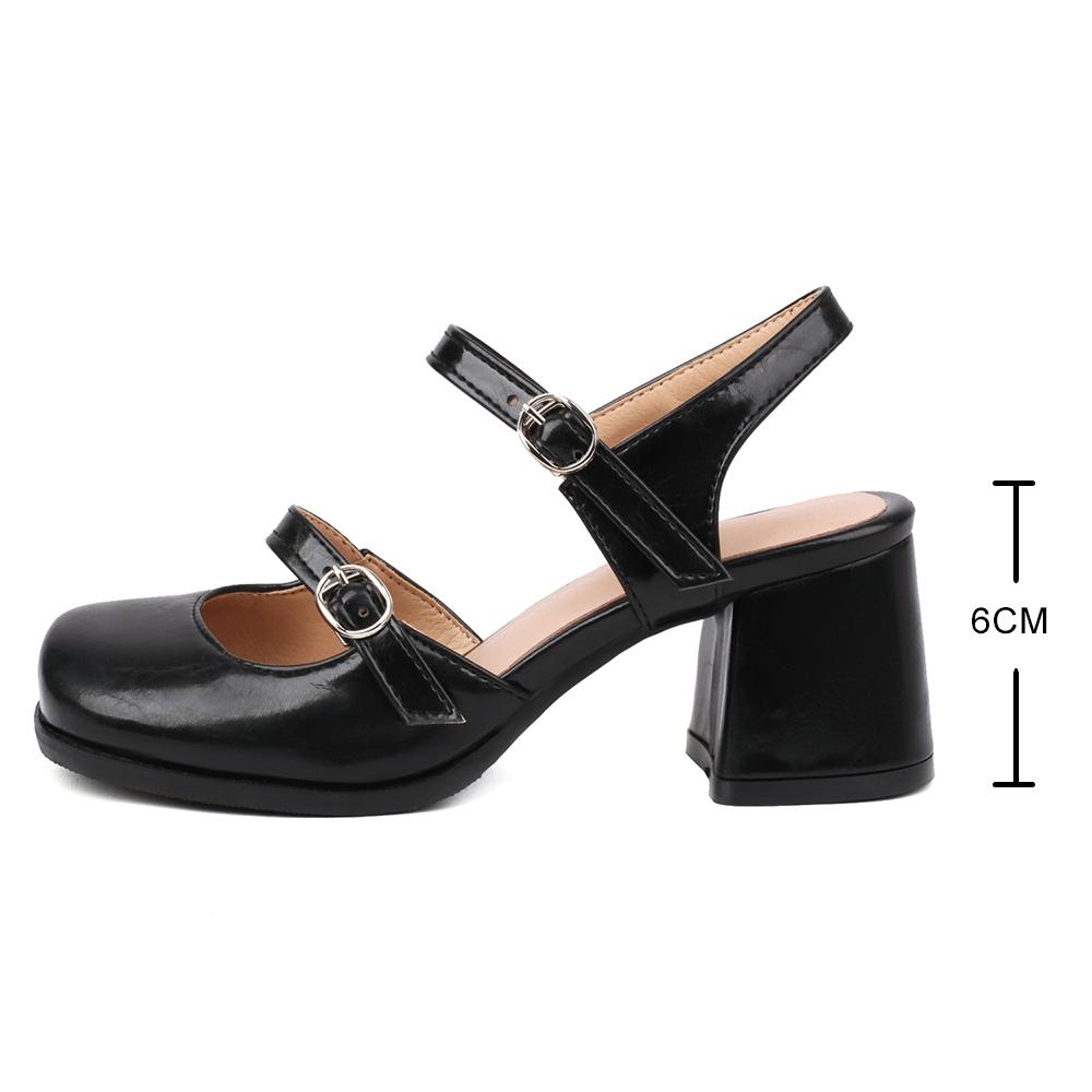 Zapatos Mary Jane Azules Blancos de Moda para Mujer Sandalias Vintage de Punta Redonda con Hebilla Banda Bombas Casuales para Mujer Tacones Altos Bajos Mocasines