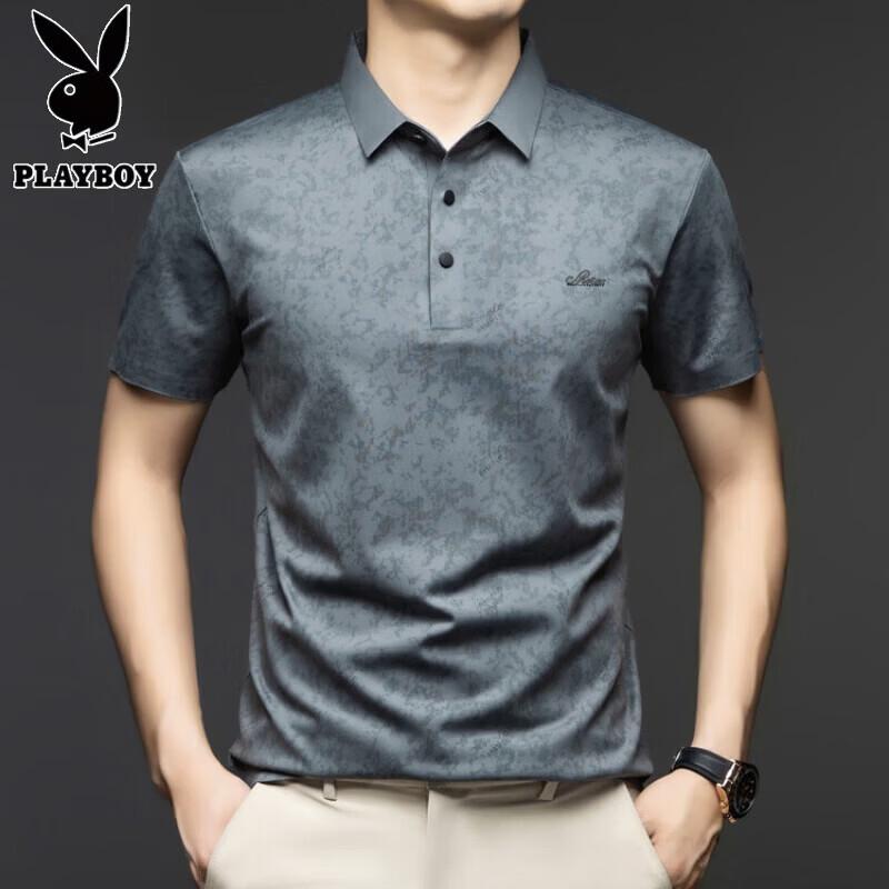 

PLAYBOY Men s Wrinkle-Free Ice Silk Polo T-Shirt 4XL