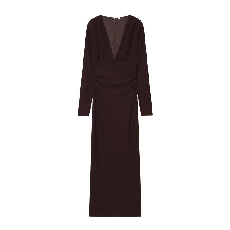 

Winter 2025 European & American Slim-Fit Pleated Midi Dress 3152221 Large