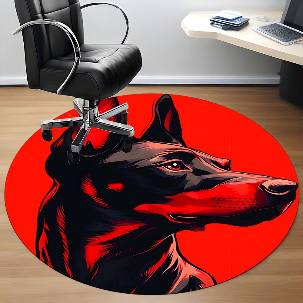 1pc Doberman, Portrait Office Round Area Rug, Mat Suitable ForOffice, Under Office Chairs Bedroom Living Room Home Decor, Room Deco