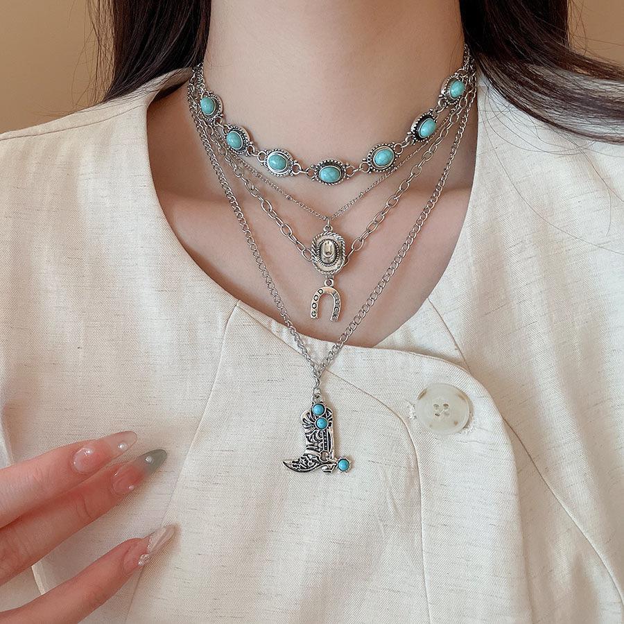 Retro Ceramic Glazed Stone Heart Pendant Necklace - Elegant Fashion for Women