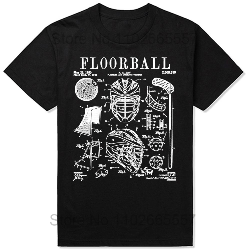 Floorball Player Stick Goalie Sport Vintage Patent Print T Shirts Summer Graphic Cotton Streetwear Short Sleeve Gifts Tshirt