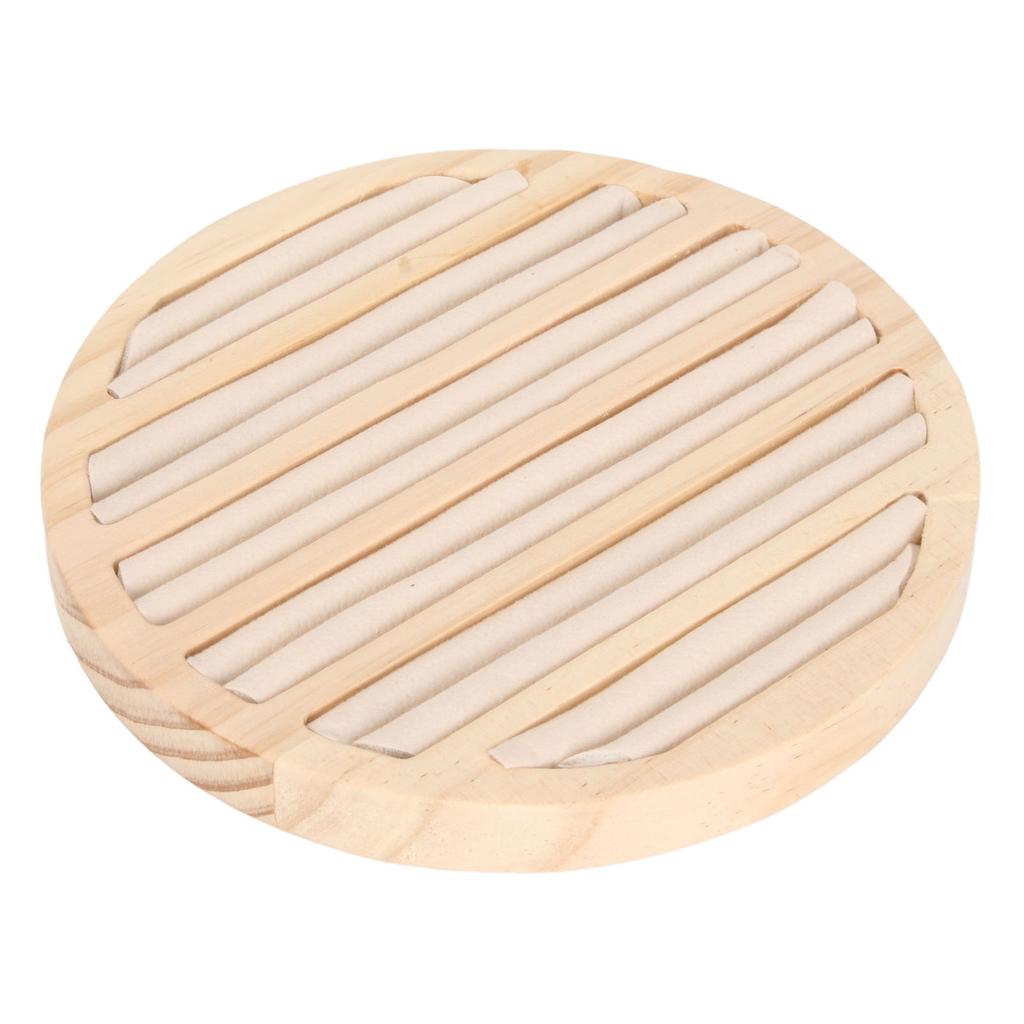 Wooden 6 Slots Round Ring Earring Tray Stackable Beautiful Showcase Display Jewelry Organizer Tray Beige Suede
