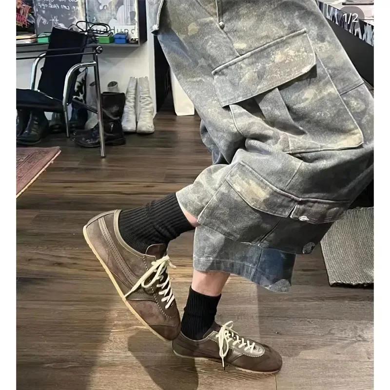 Fashion Genuine Leather Training Women's Lace-up Casual Sports Shoes 2025 Autumn and Winter Plus Velvet Retro German Training Shoes