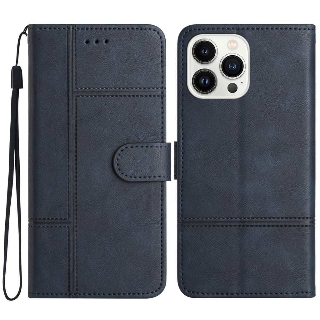 For iPhone 16 Pro Max Case Line Imprinted PU Leather Wallet Phone Cover