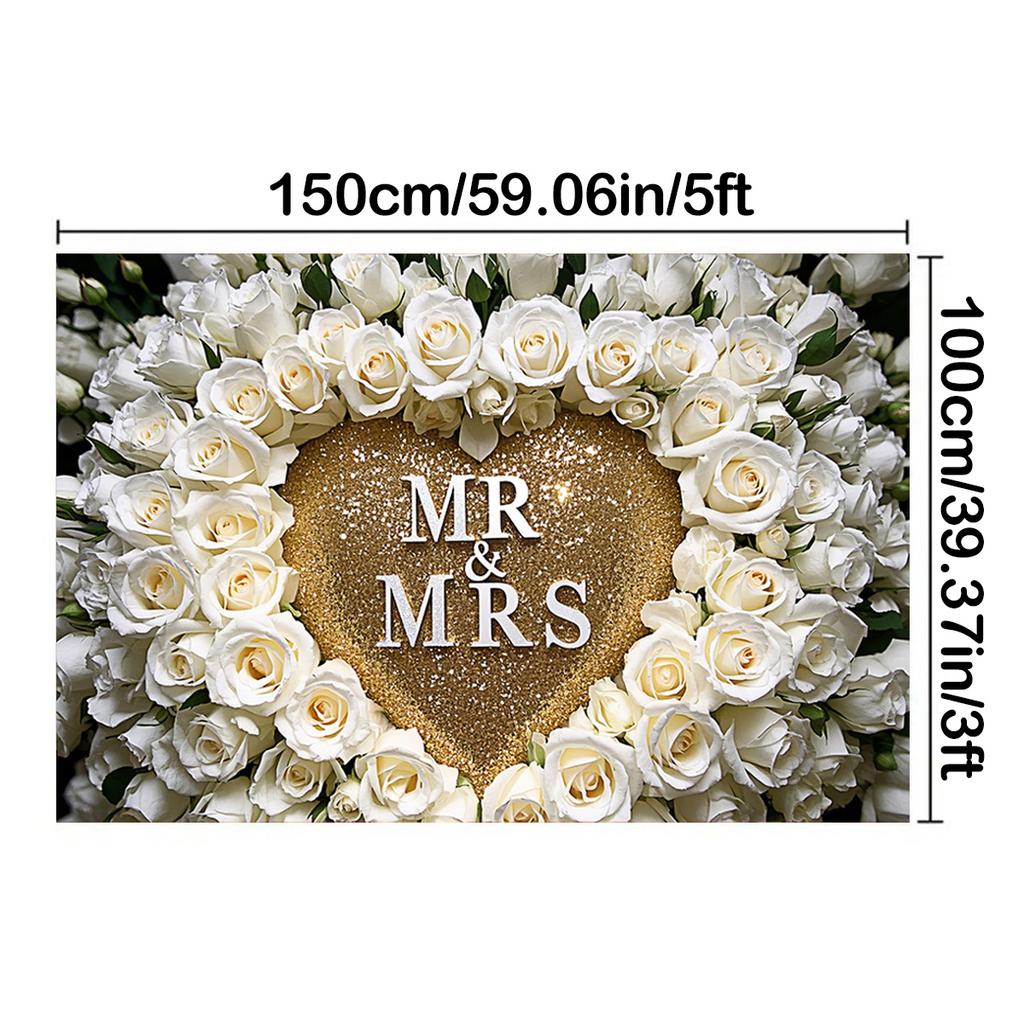 Domnul și Doamna Rose Fundal Inimă Iubire, Fundal pentru Fotografie, Decor de Perete sau Consumabile pentru Petrecere Foto, Poster Cabina Foto Petrecere Aniversară Zi de Naștere