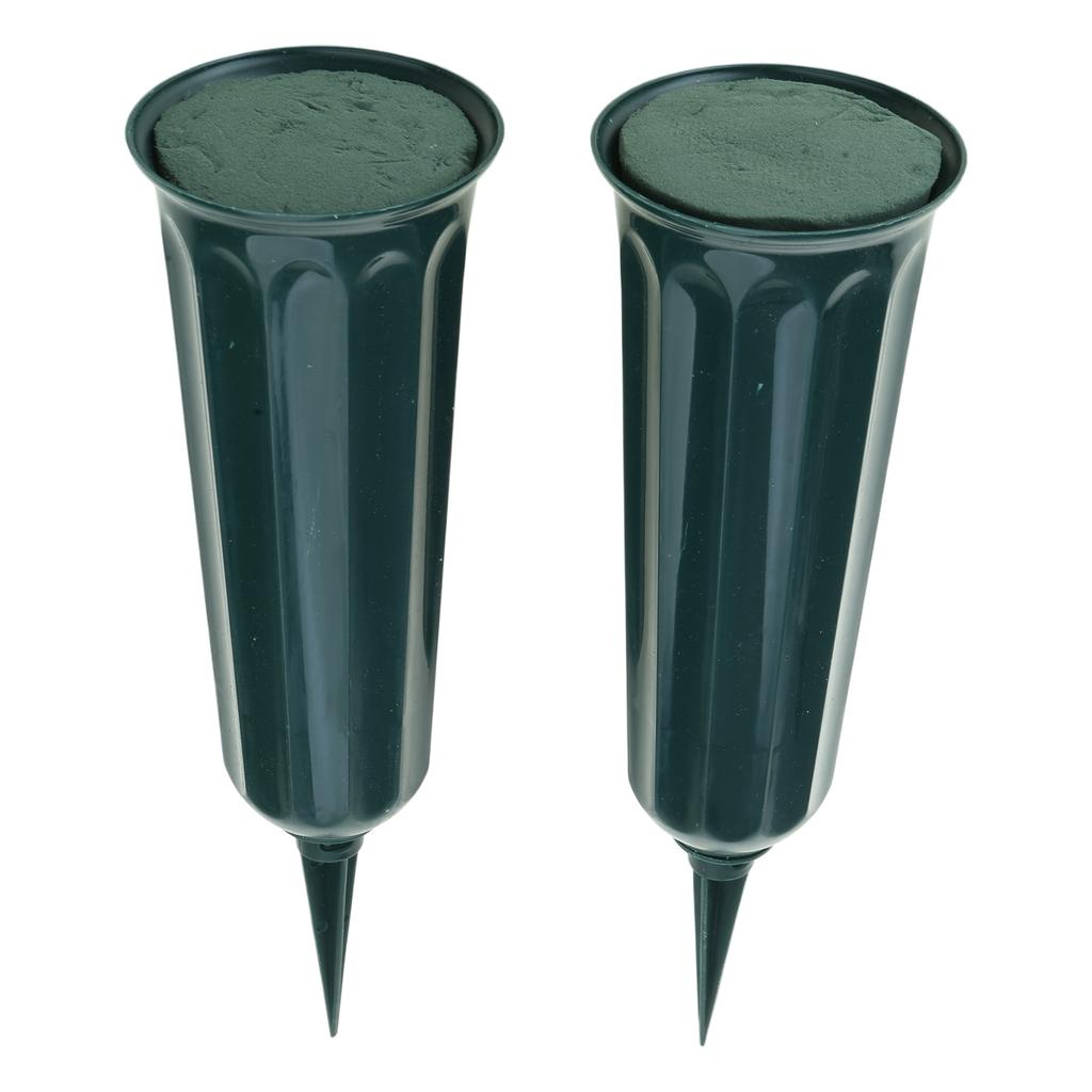 2Pieces Memorial Grave Vases Artificial Flowers with Foam and Fixing and Durability Plastic Base for Outdoor Lawn Use