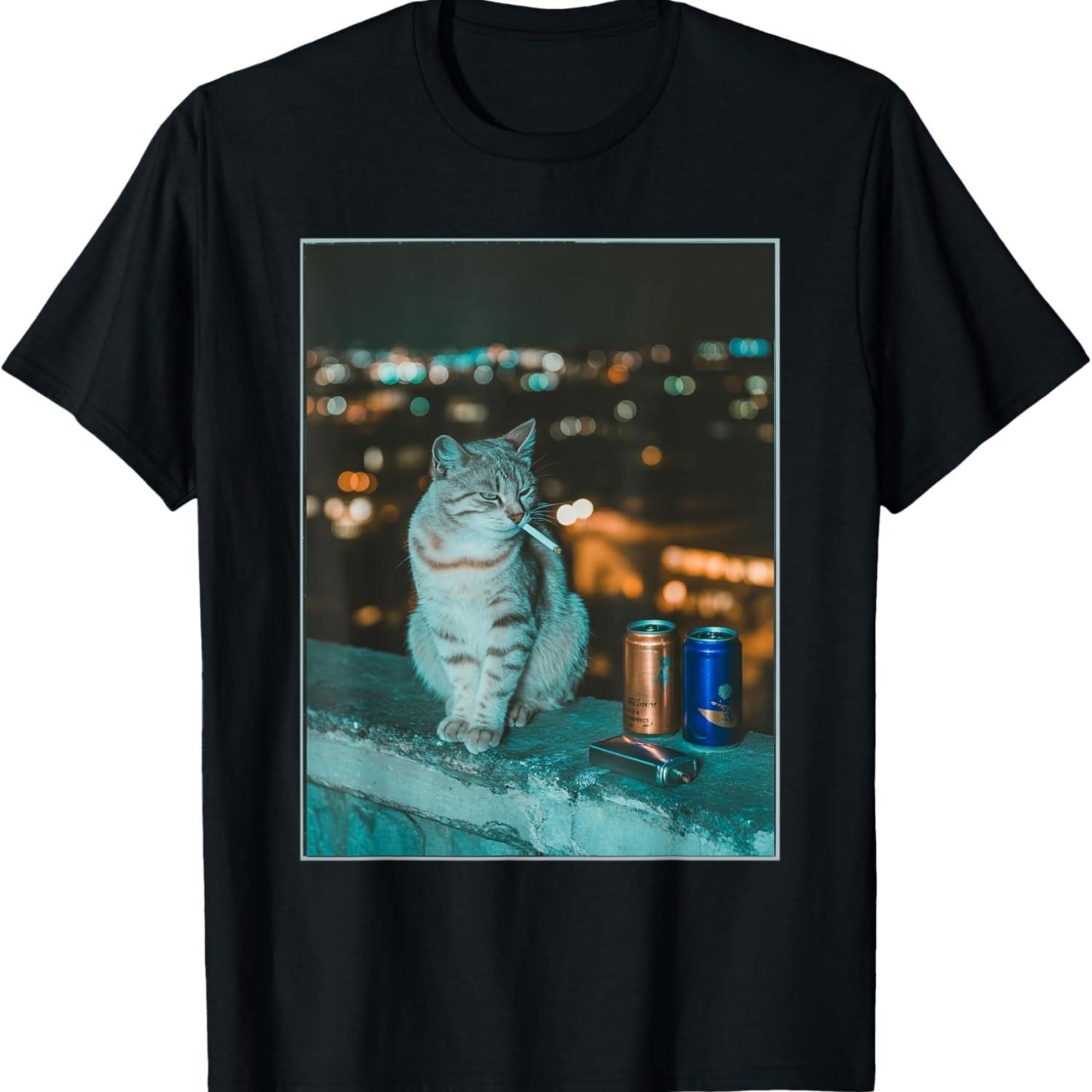 

Кот-курильщик Забавный курящий кот Мем Глупый мозг Т-Ширт(20) S чёрный