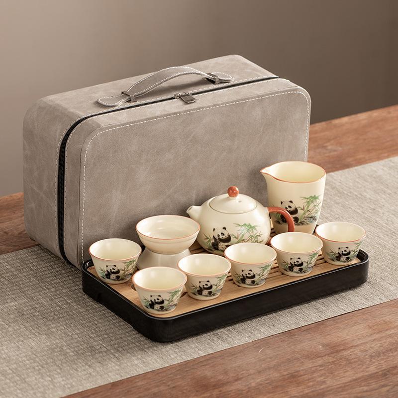 Xishi Teapot Huang Ru Kiln Travel Kung Fu Tea Set Household Portable Teacup Teapot Light Luxury Business Gifts