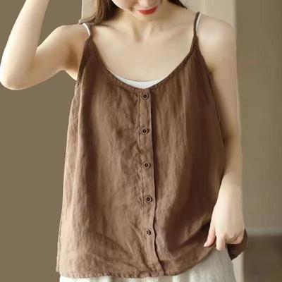 Female Summer Retro Literary Loose Camisole Vest Solid Color Casual Comfortable Top