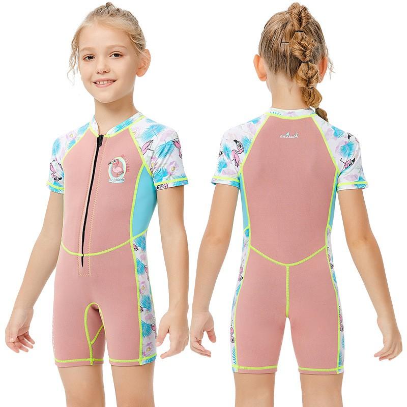 DIVESAIL 2mm Kids Girls Wetsuit Short Sleeve Full Body Snorkeling Surfing Swimming Summer Winter