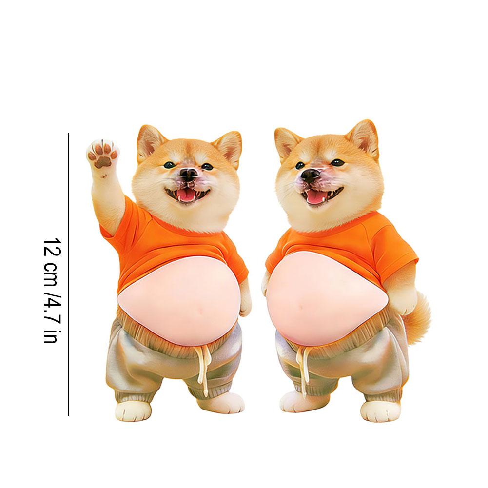 3D Shiba Inu Dog Belly Sticker - Cute Puppy Wearing Orange Outfit with Soft Pink Background, Silicone Self-adhesive