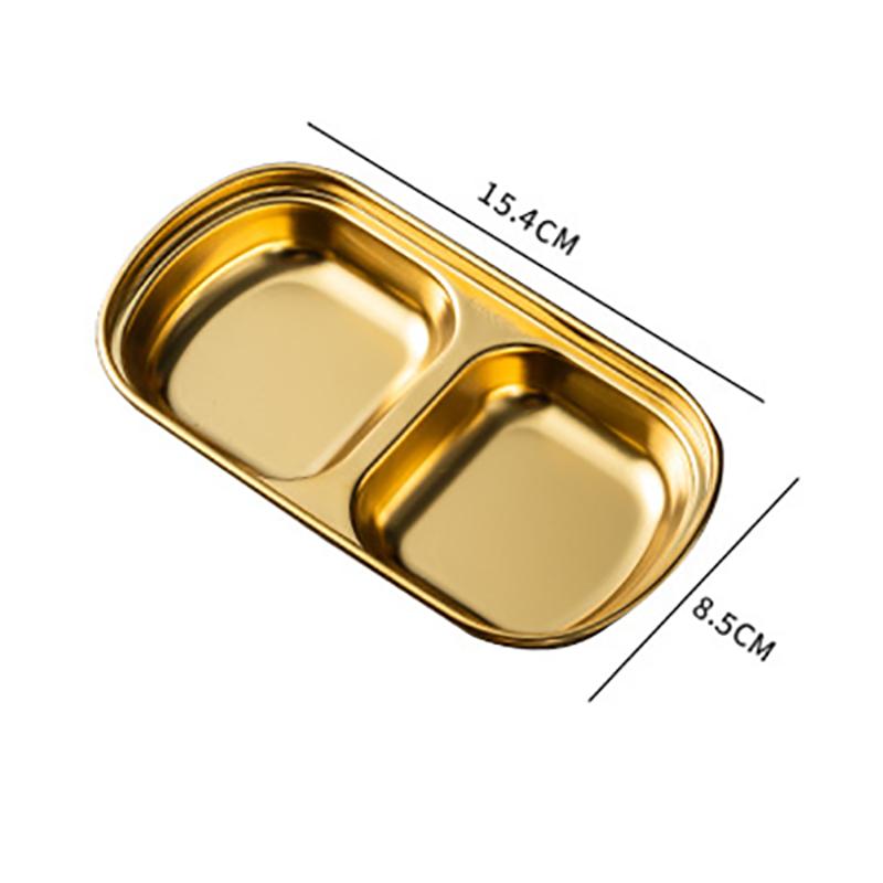 Stainless Steel Sauce Dish Multi Compartment Condiment Plate Gold Color Thickened Korean BBQ Dipping Plate Outdoor Picnic Dish Camping Tableware