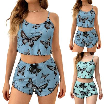 Women Soft 2 Piece Pajamas Set Sleeveless Shorts Set Loungewear Sets Pyjamas Nightwear