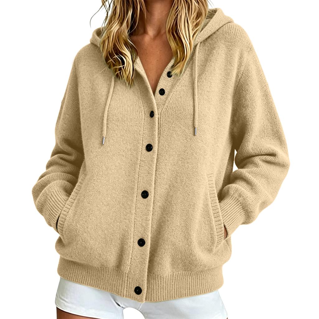 Women's Casual Hooded Knit Cardigan Sweater - Color, Button Front, Versatile