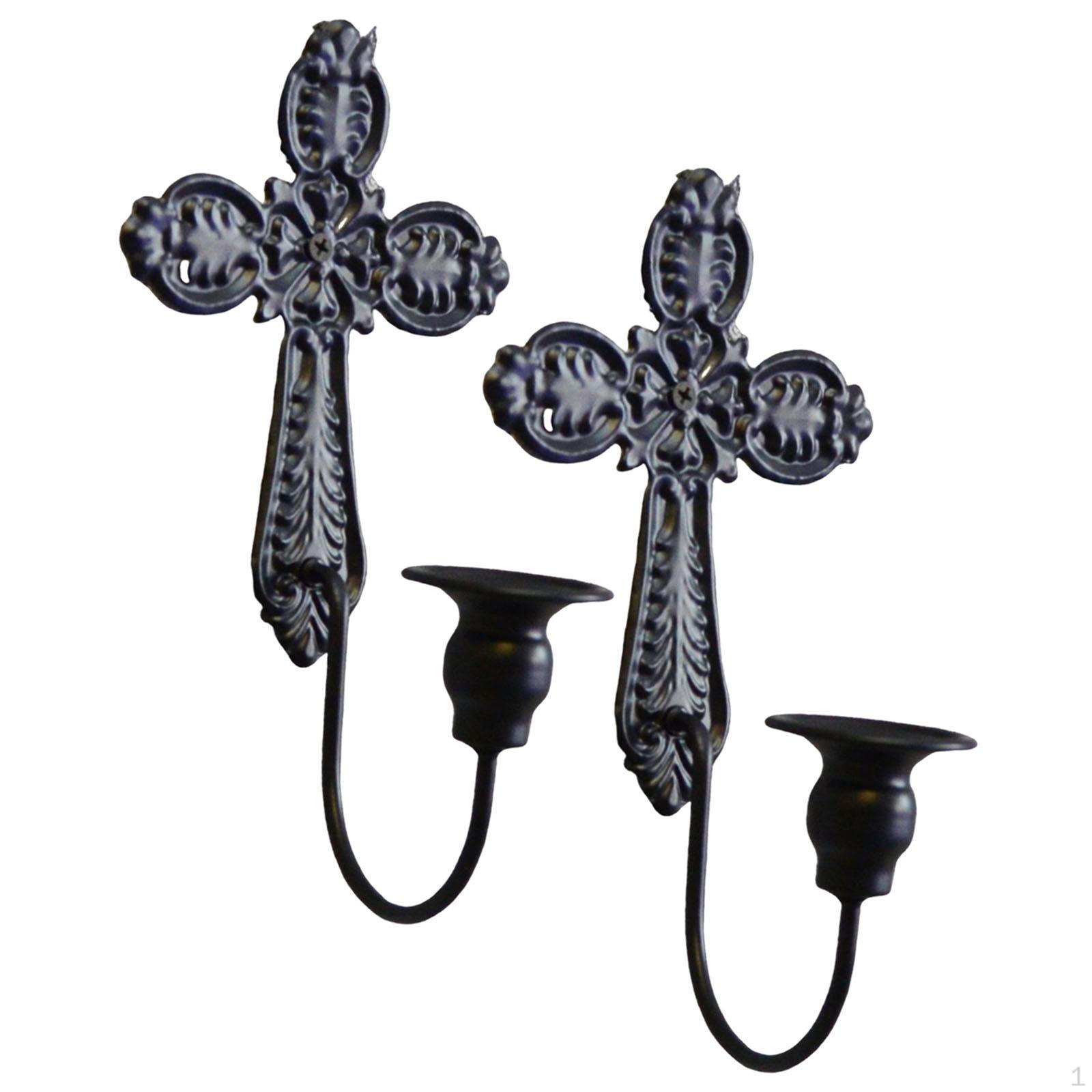 

2 Pieces Metal Wall Sconces Candle Holders Candelabras Iron Solid Structure чёрный