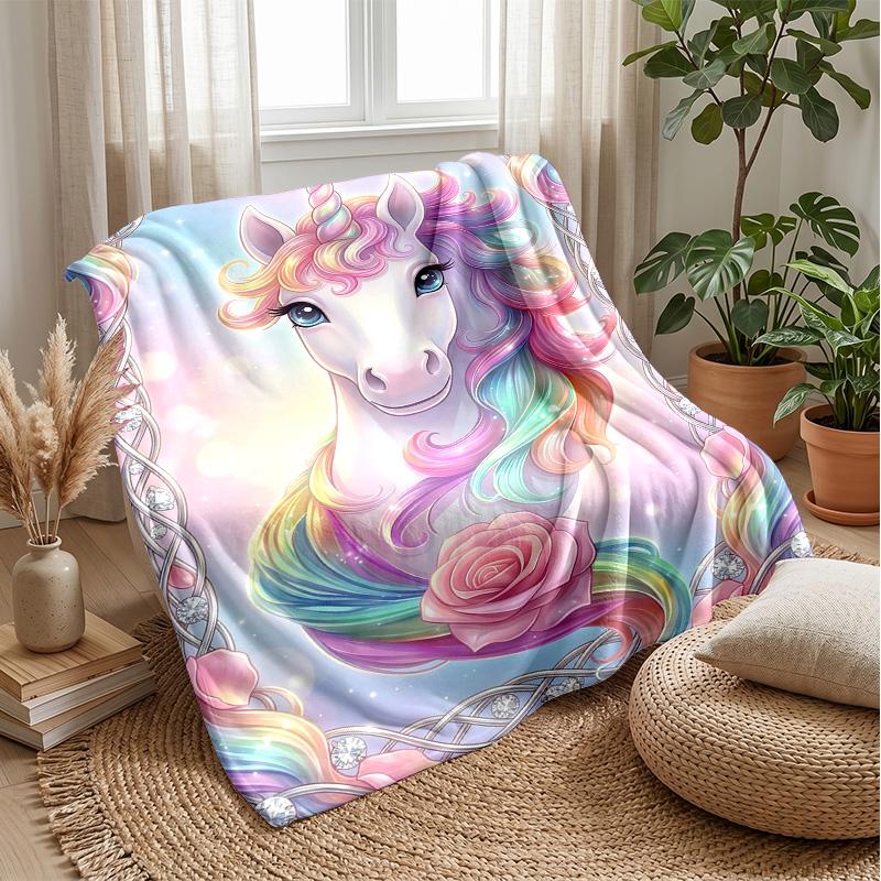 Rainbow Mane Unicorn Theme blanket Lightweight Warm Flannel Blanket Decorative Throw Blanket for Home Decoration