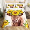 Highland Cattle Floral Cow Yellow Sunflower Animal Bedding Set Boys Girls Twin Queen Size Duvet Cover Pillowcase Bed Kids Adult