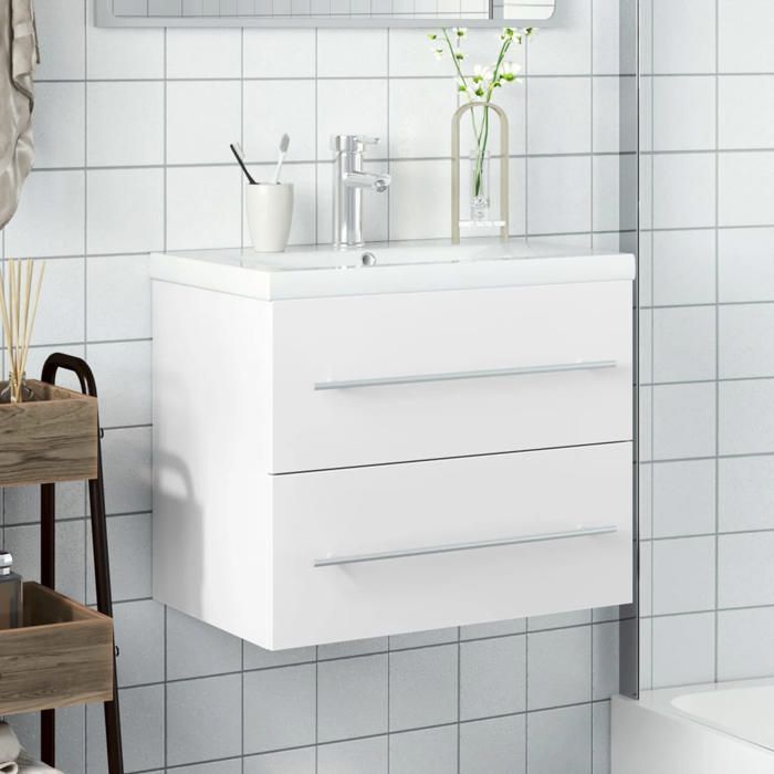 VidaXL Armoire Lavabo de Salle de Bain avec Bassin Intégré, Meuble sous Évier, Placard de Rangement, Organisateur de 3278764